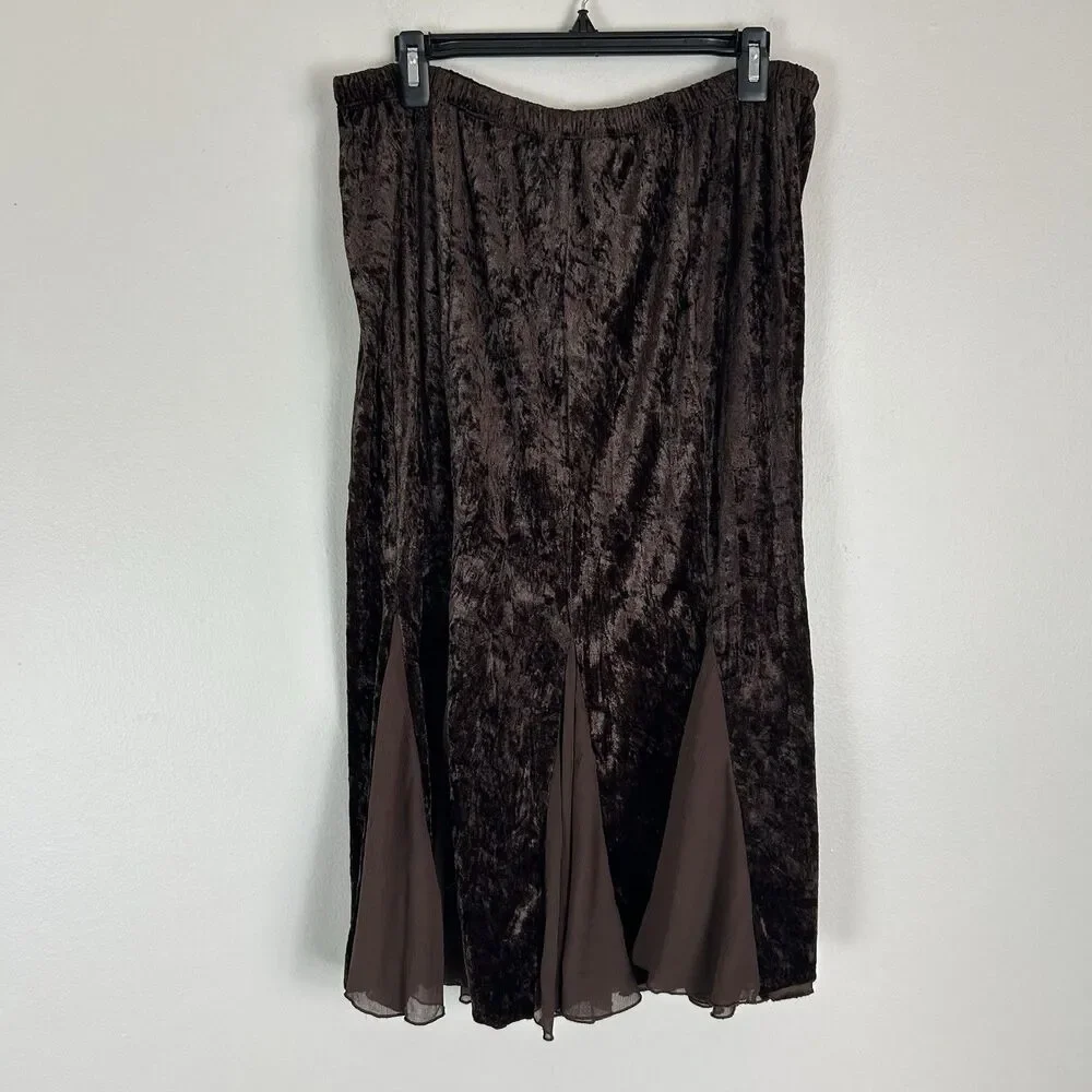 Chocolate Brown Maxi Skirt Size L Flare Velvet Y2K Fairy Cottagecore Grunge Prep